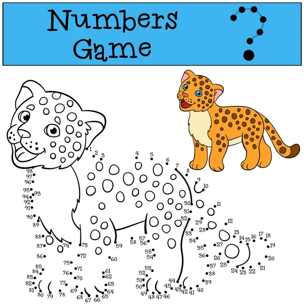 Educational game: Numbers game. Little cute baby jaguar. — Stock Vector
