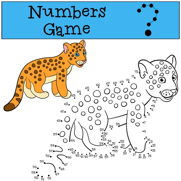 Pedagogiska spel: spel med siffror. Liten söt baby jaguar. — Stock vektor