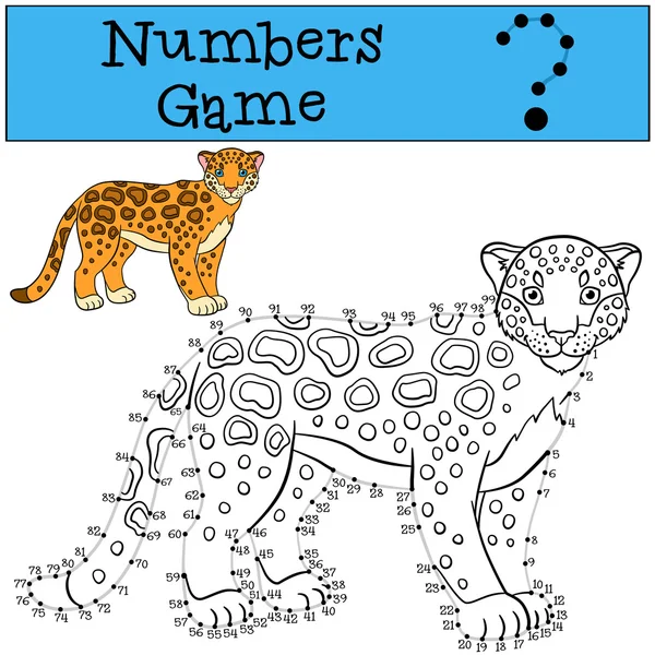 Educational game: Numbers game with contour. Cute jaguar smiles. — Stock Vector