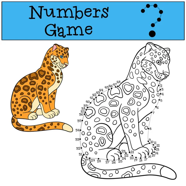 Educatief spel: Numbers spel met Contour. Schattige Jaguar glimlacht. — Stockvector