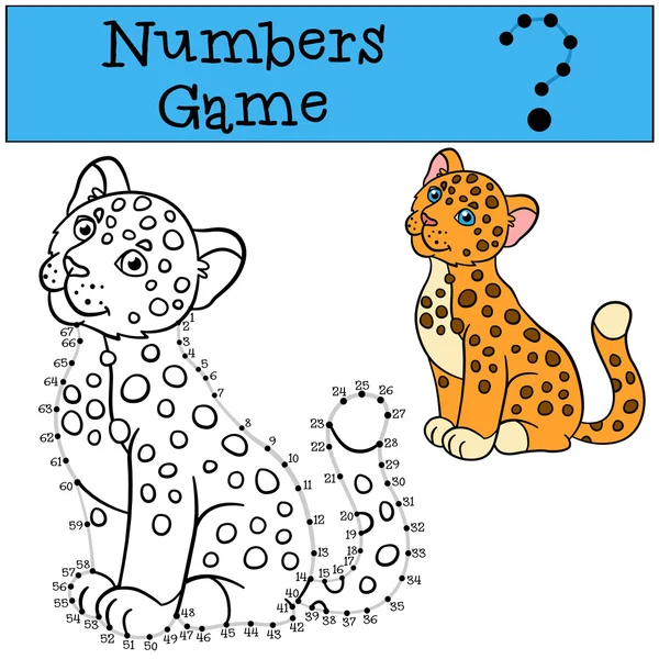 Educational game: Numbers game with contour. Little cute baby jaguar — Stock Vector