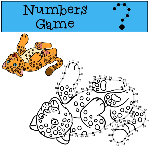 Educational game: Numbers game with contour. Little cute baby jaguar — Stock Vector