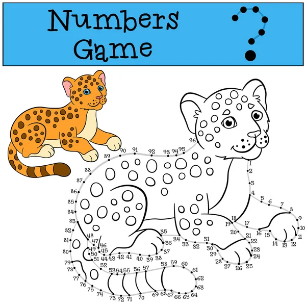 Educatief spel: Numbers spel met Contour. Kleine schattige baby Jaguar — Stockvector