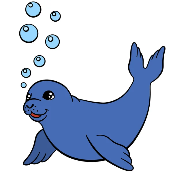 卡通动物。小可爱的小海豹游泳. — 图库矢量图片