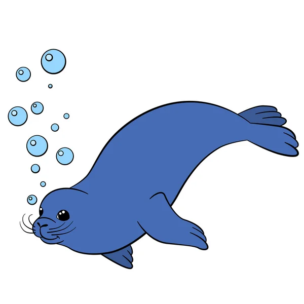 Cartoon animals. Little cute baby seal swims. — Stock Vector
