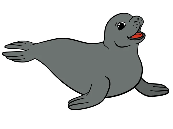 Cartoon animals. Little cute gray seal. — Stock Vector