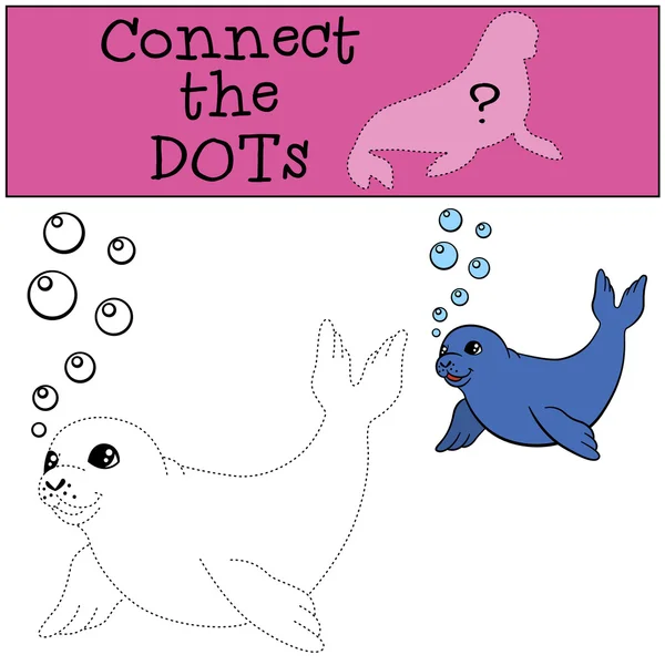 Educational game Connect the dots. Little cute seal swims. Stock