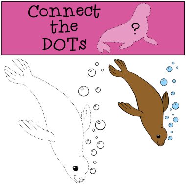 Eğitici bir oyun: noktalar bağlayın. Küçük sevimli fok yüzüyor.