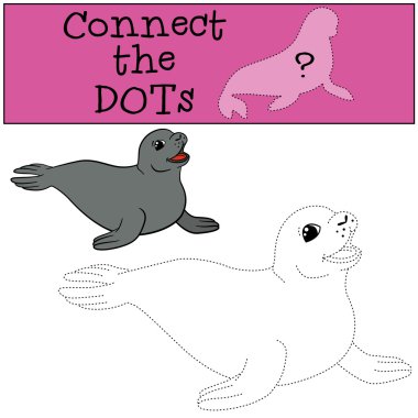 Eğitici bir oyun: noktalar bağlayın. Küçük şirin kürk mühür.