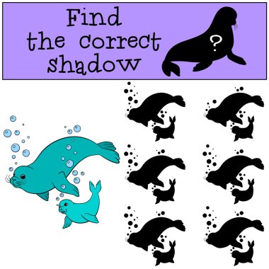 eğitici oyun: doğru gölge yi bulun. Anne mührü ve bebek.