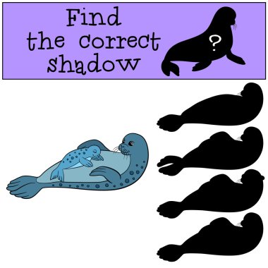 eğitici oyun: doğru gölge yi bulun. Anne mührü ve bebek.