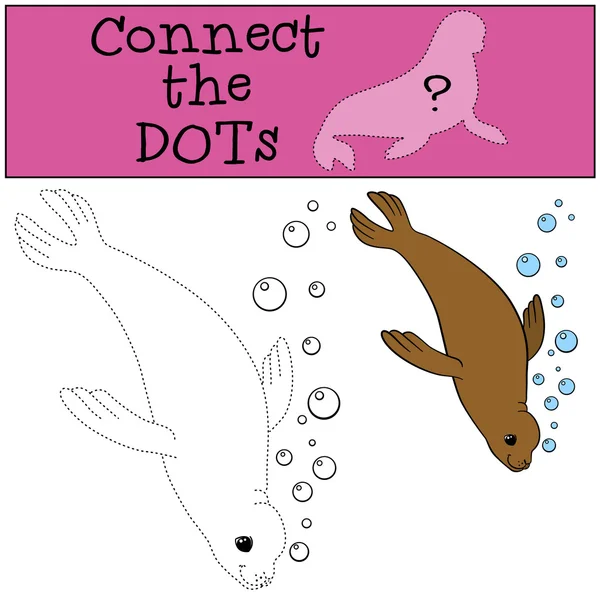 Educational game: Connect the dots. Little cute seal swims. — Stock Vector