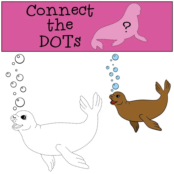 Educational game: Connect the dots. Little cute seal swims. — Stock Vector