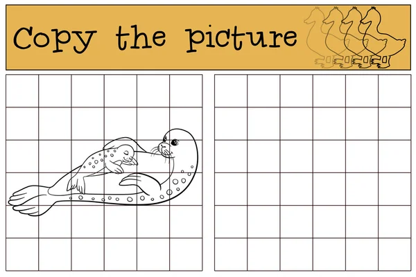 Воспитательная игра: Скопируйте картинку. Мать-тюлень с ребенком . — стоковый вектор
