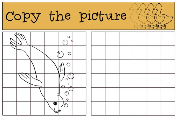 Lernspiel: das Bild kopieren. Kleine süße Robbe schwimmt. — Stockvektor