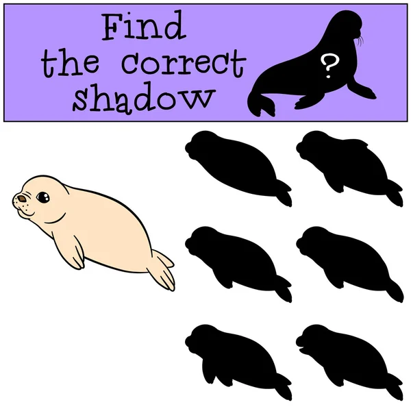 Gra edukacyjna: Znajdź poprawny cień. Małe Śliczne Baby Seal — Wektor stockowy
