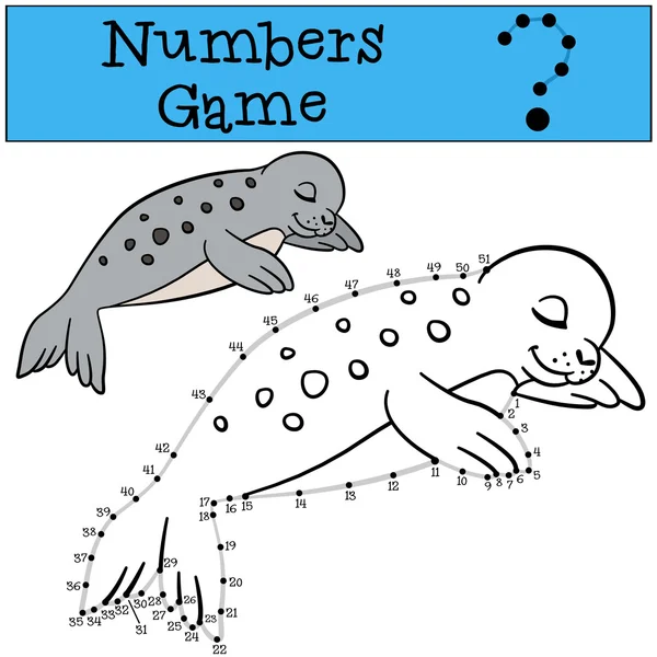 Juego educativo: Números juego con contorno. Pequeña linda foca bebé . — Vector de stock