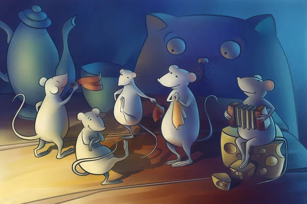 Gato fuera de casa, ratones comienzan a bailar —  Fotos de Stock