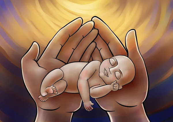 Kisbaba az anya kezét — Stock Fotó