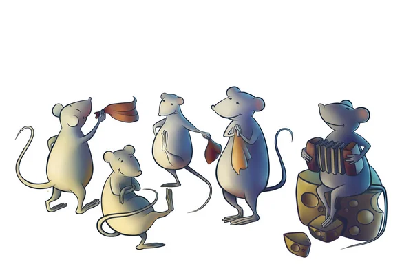 Chat parti de la maison, souris commencent à danser — Photo