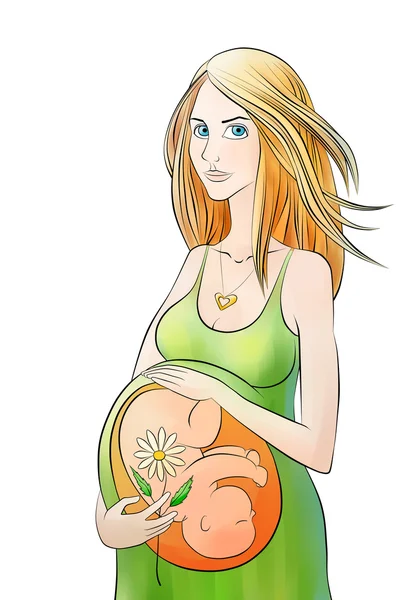 孕妇与手中的一朵花 — 图库照片