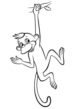 Little monkey swinging on the tree clipart