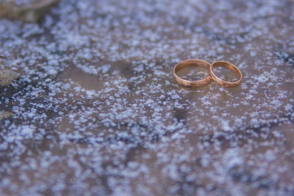 雪の上に美しい結婚指輪。ソフトフォーカス — ストック写真