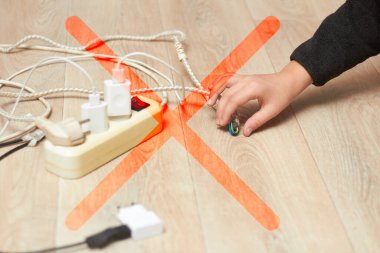 Damaged wire is not a toy for children life-threatening. clipart