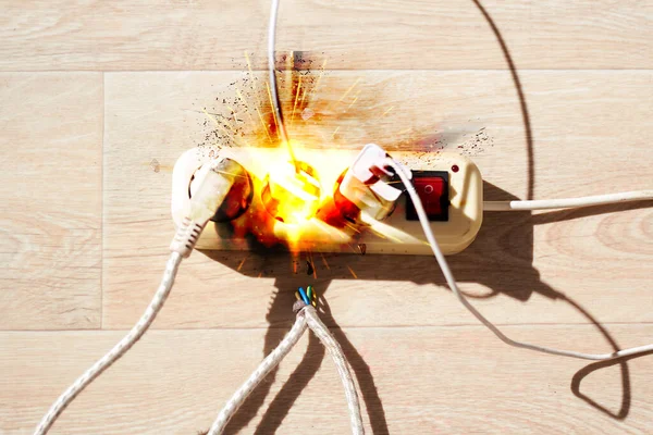 Extension Cord Lies Floor Large Current Consumption Concept High Energy — Stock Photo, Image