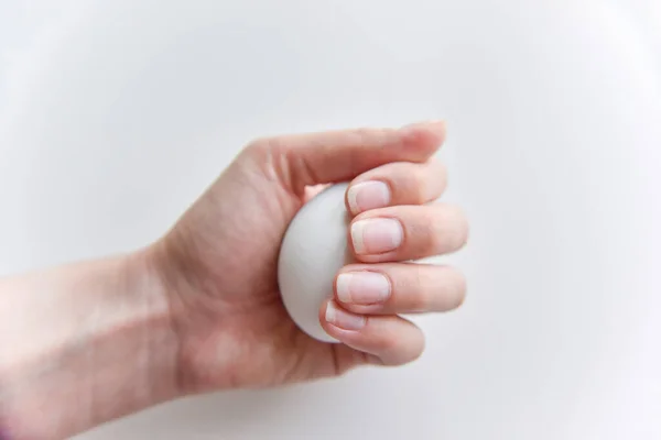 Elindeki beyaz tavuk yumurtasına odaklan.