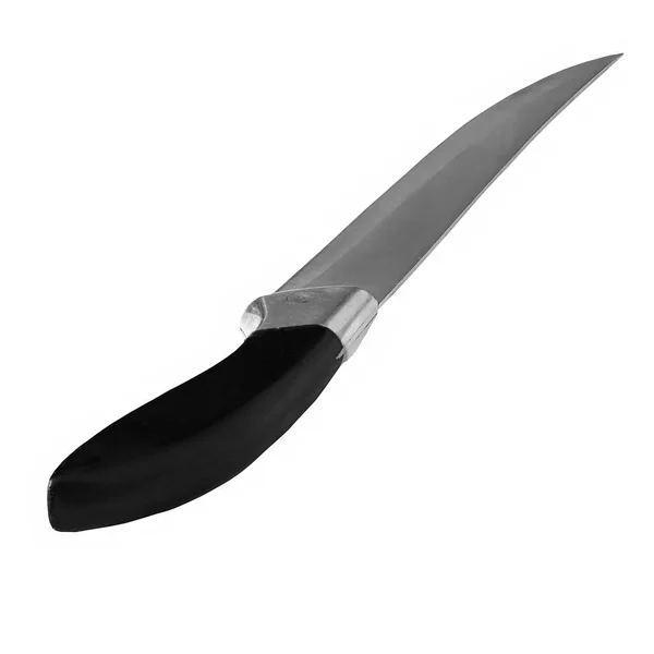 Cuchillo Acero Puntiagudo Con Mango Negro Aislado Diseño Monocromo Cuchillo —  Fotos de Stock