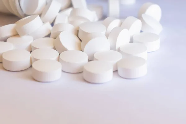 White Pills Pour Out Jar Close Low Depth Field — Stock Photo, Image