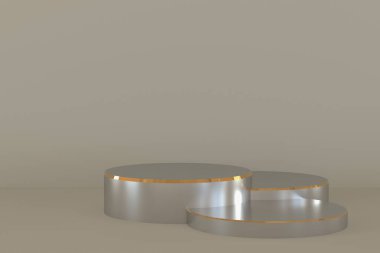 Bej bir arkaplanda altın kaide 3D yakın plan oluşturma