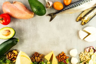 Keto, ketojenik diyet, düşük karbonhidrat, yüksek yağ kaybı, sağlıklı yiyecek..