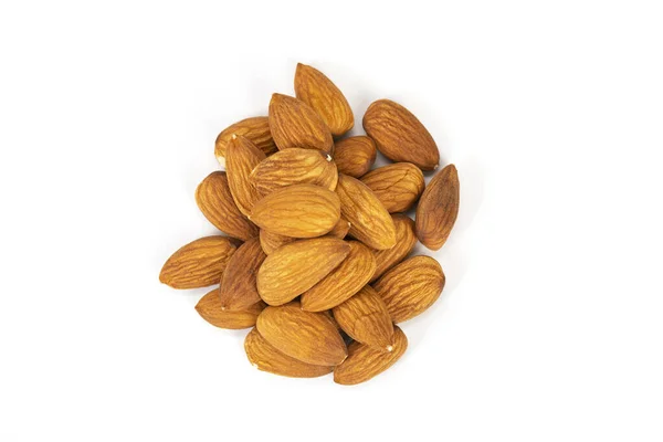 Heap Several Almond Seeds Isolated White Background Top View — Stock fotografie