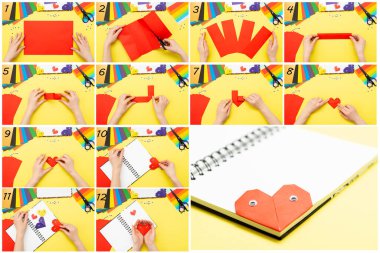 DIY instruction. Step by step guide. The process of making a bookmark for a book in the form of a heart for Valentine's Day. clipart