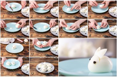 DIY talimatı. Adım adım yol göster. Haşlanmış yumurtadan komik bir tavşan yapmak, Paskalya masasını dekore etmek, Paskalya dekorasyonu ve servis yapmak..