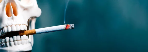 Skull Fuma Cigarrillo Copia Espacio Fumar Mata —  Fotos de Stock