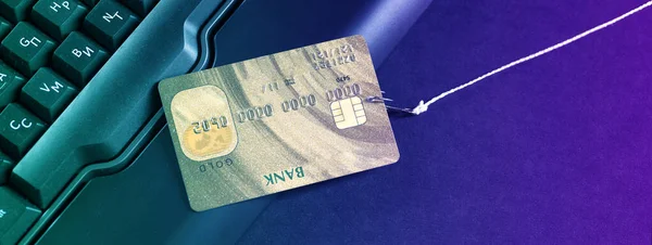 Internetbedrägeri Med Hjälp Datateknik Stöld Pengar Internet Stöld Kreditkortsuppgifter Fiskespö — Stockfoto