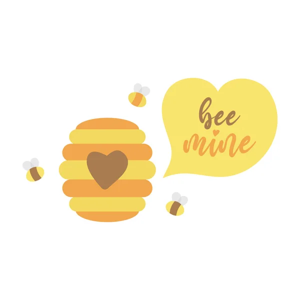 可愛いベクトルイラスト バレンタインデーかわいい蜂や蜂の心と書き込み図面を持つ 素敵なカードデザイン — ストックベクタ