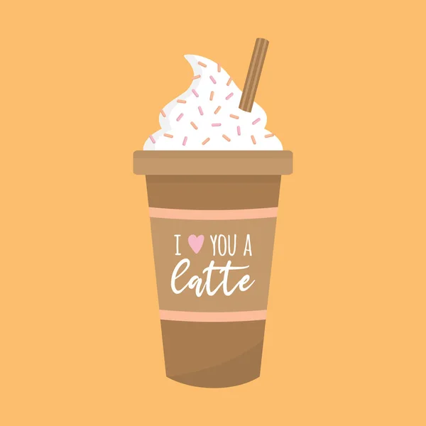 Hou Van Een Latte Vector Illustratie Leuke Kop Koffie Met — Stockvector
