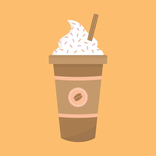 拿铁咖啡向量图解 用稻草 奶油和洒在上面的小杯咖啡 孤立的绘图 — 图库矢量图片