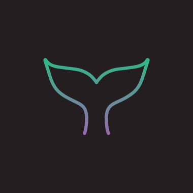 Denizkızı kuyruğu gradyanı çizimi. Basit bir deniz mavisi, mavi ve mor deniz kızı kuyruğu ikonu, el çizimi. Neon gibi bir işaret, sembol. Siyah arkaplanda izole.