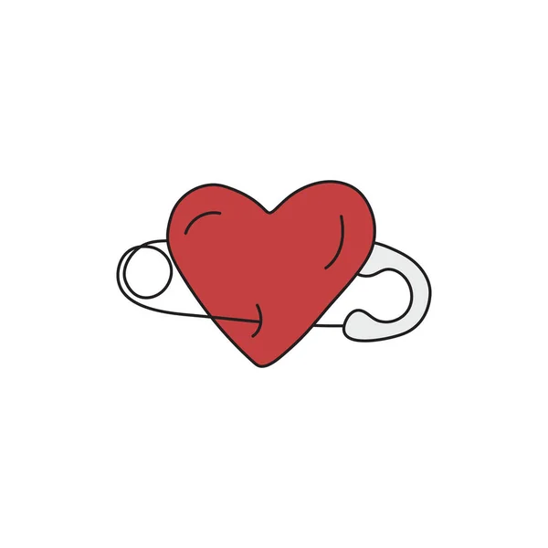 Herz Durchbohrt Mit Sicherheitsnadel Vektor Illustration Handgezeichnetes Punk Rotes Herz — Stockvektor