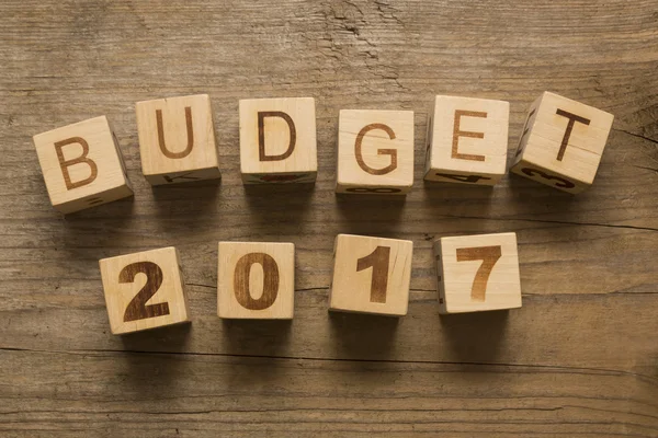 Rozpočet pro 2017 dřevěné, bloky na dřevěné pozadí — Stock fotografie
