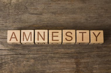 the word of AMNESTY on a wooden cubes clipart