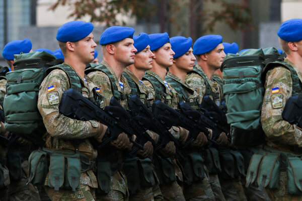 KYIV, UKRAINE - AUGUST 24, 2016: Military parade in Kyiv, dedicated to the Independence Day of Ukraine. Ukraine celebrates 25th anniversary of Independence