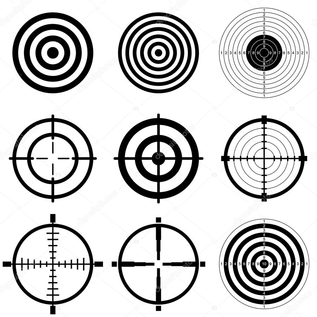 Sniper scope and shooting target icon set