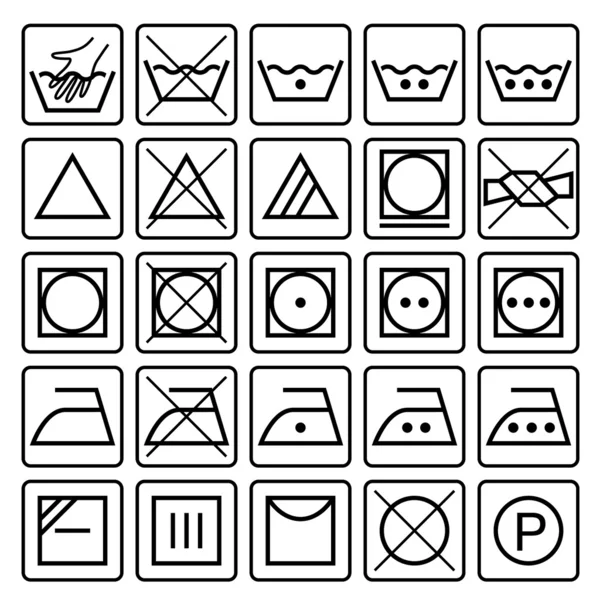 Ošetřovací symboly. Sada textilních péči ikon. Mytí, péče o znamení. — Stockový vektor
