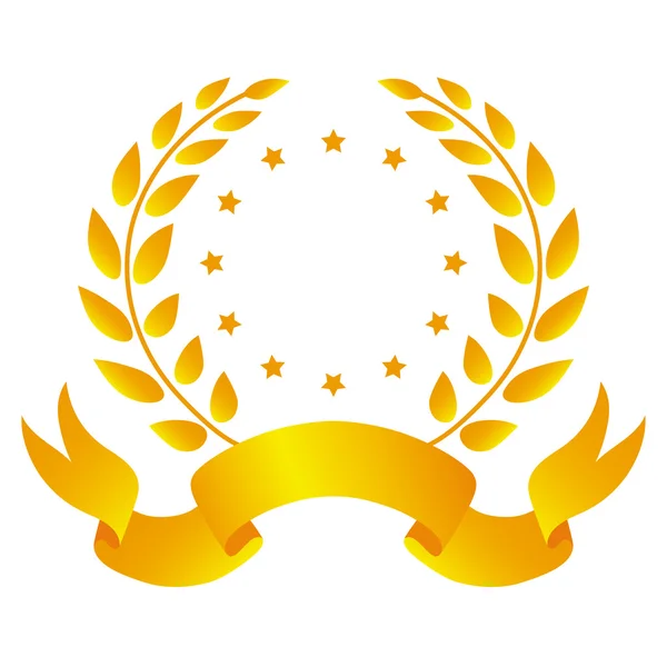 Corona de laurel con cinta y estrellas — Vector de stock
